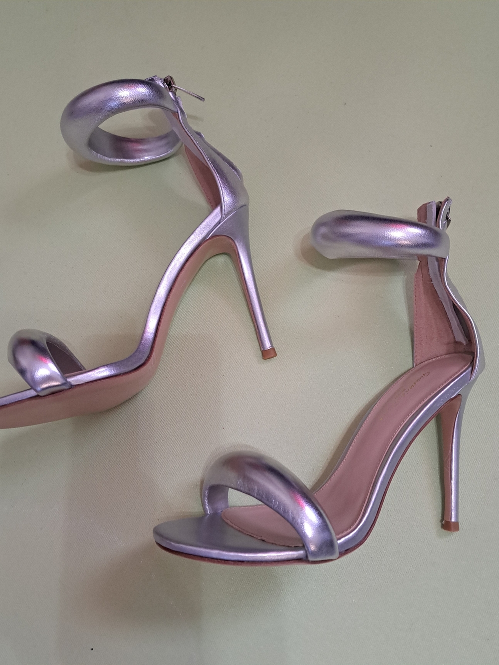 Gianvito Rossi Bijoux Silver Padded Strap Stiletto Heels